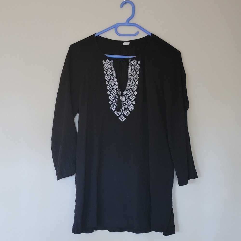 Old Navy Black Tunic with White Embroidery